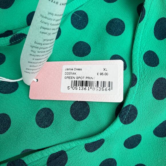NWT Ghost London Jamie Long Sleeve Midi Dress Green Spot Print Women's Size XL - Picture 11 of 11